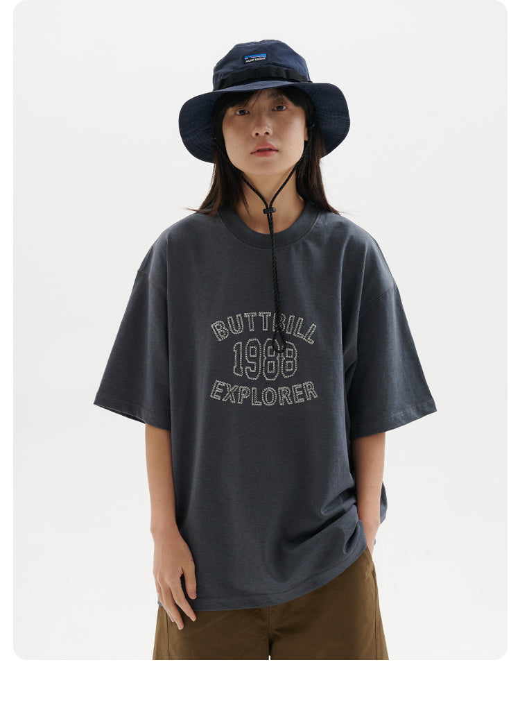 BUTTBILL Vintage 240G Oil Painting Embroidery LOGET Tee