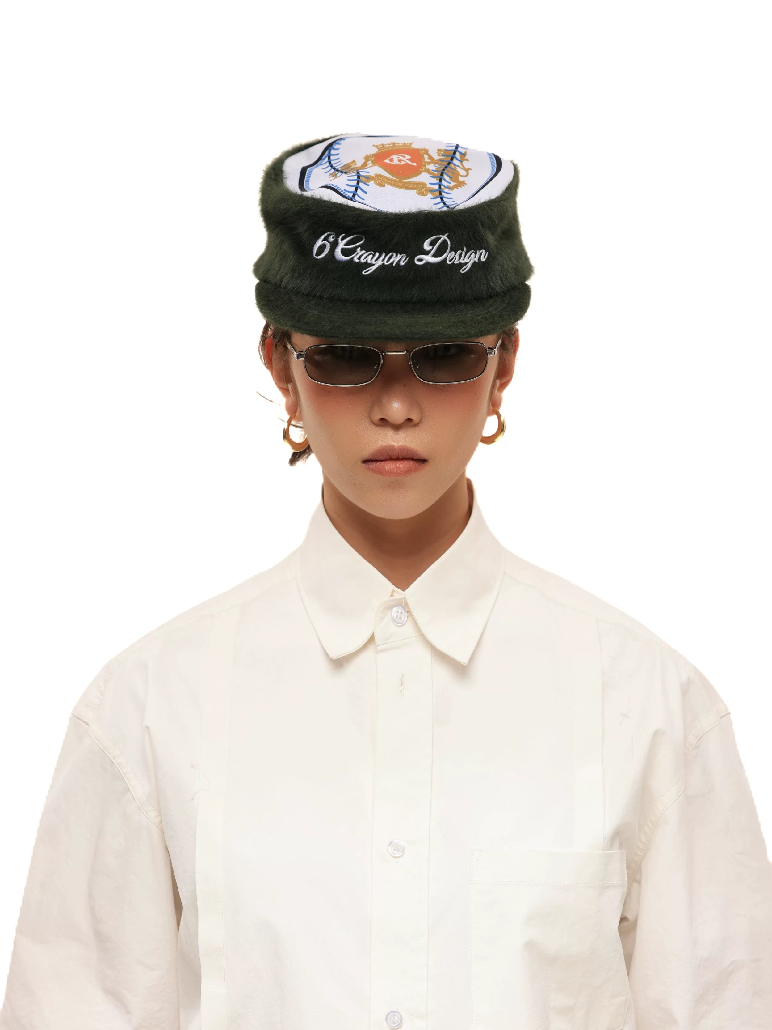 6CRAYON Flat-Top Embroidered Rabbit Fur Patchwork Baseball Cap