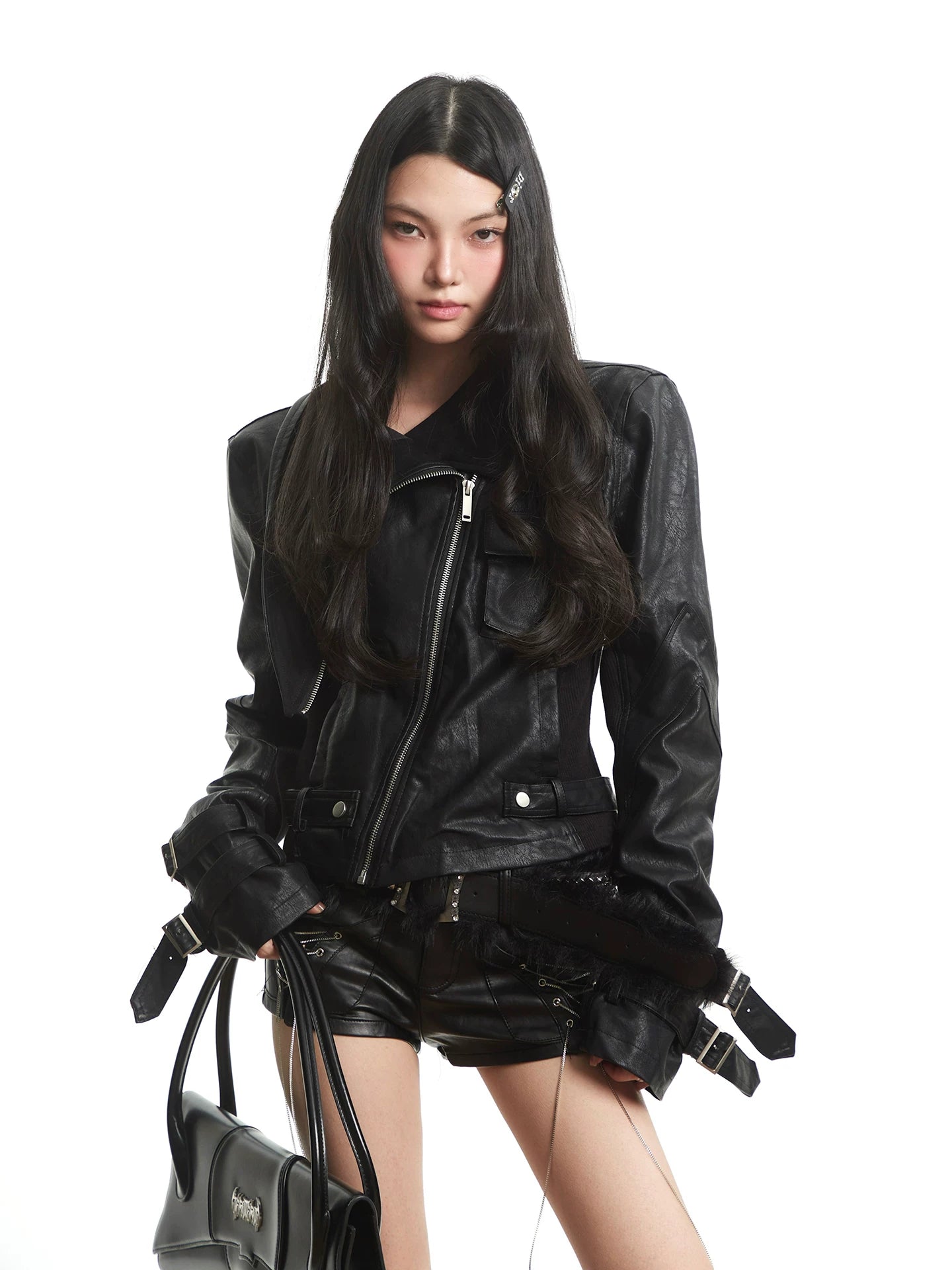UNCMHISEX Slim-fit Short Leather Jacket