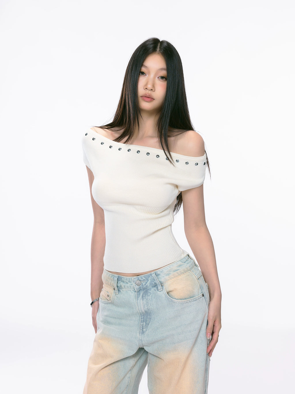 WITHMIN drape straight mop wide-leg jeans