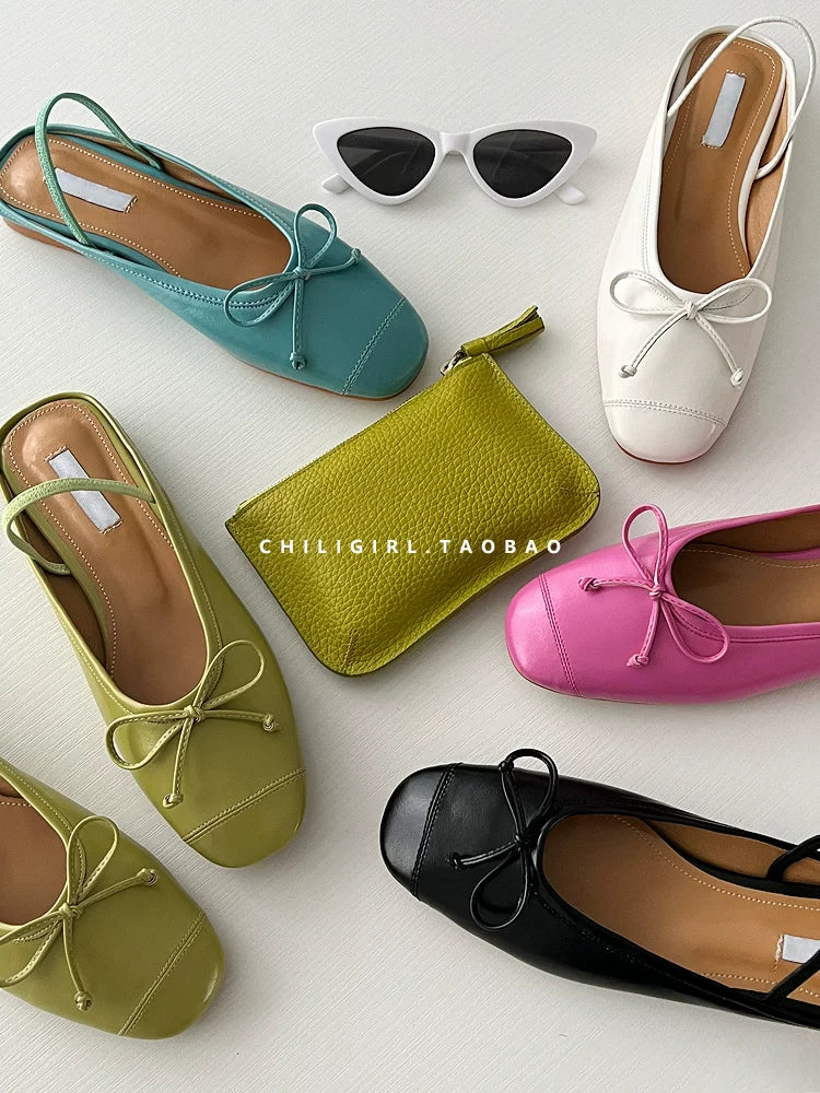 CHILIGIRL Leather Bow One-Strap Slide