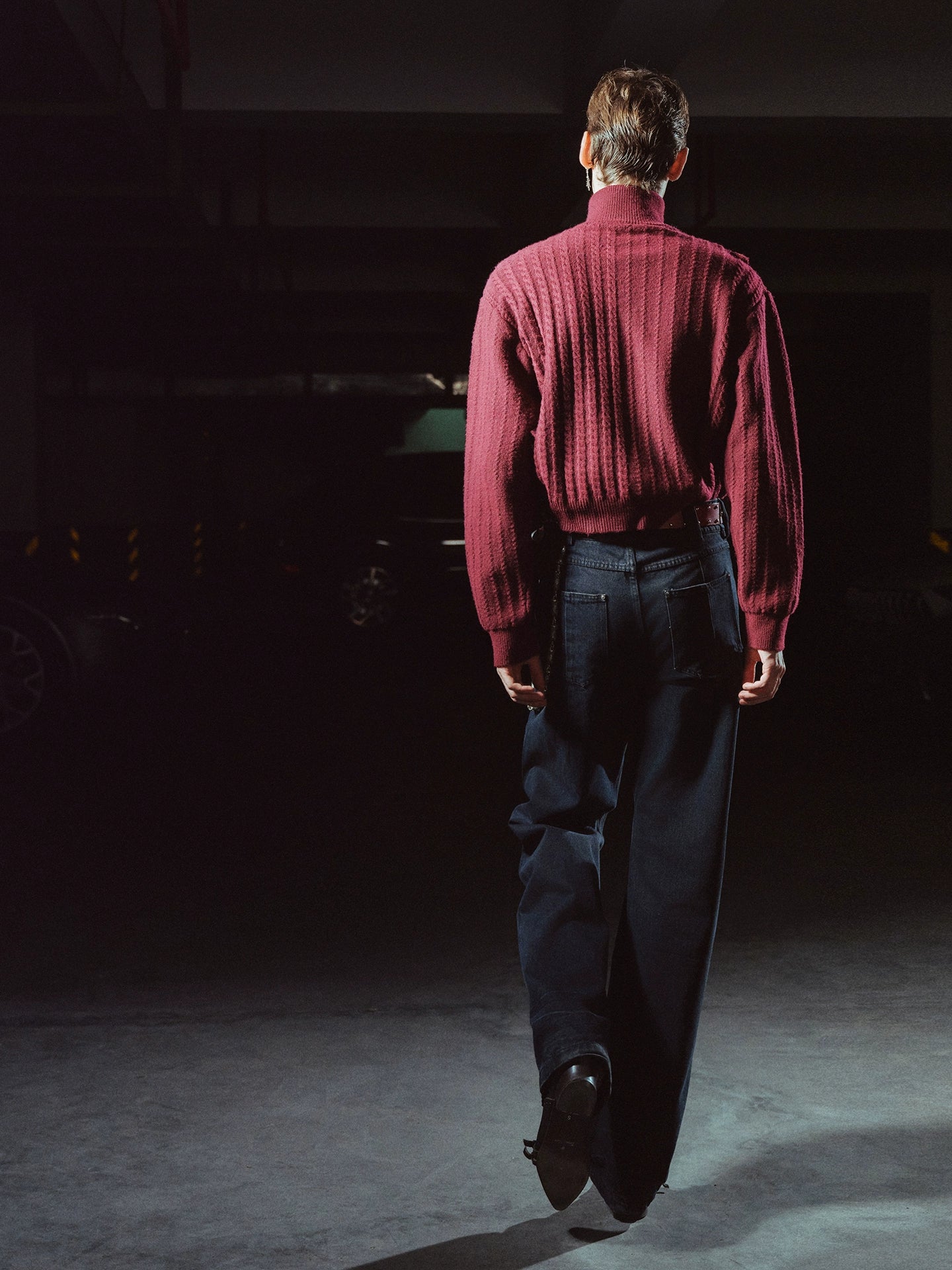 RICHILL Metal Buckle Stopper Twisted Sleeve Turtleneck Sweater