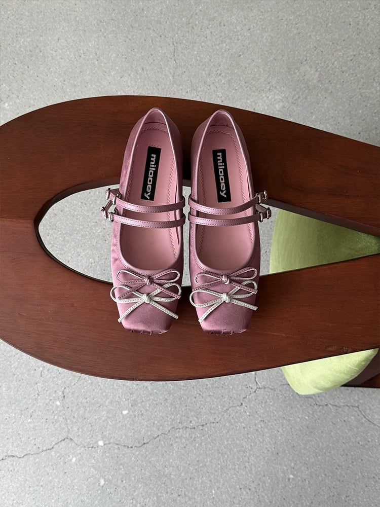 MILOOEY Leather Bow Mary Jane Ballet Flat