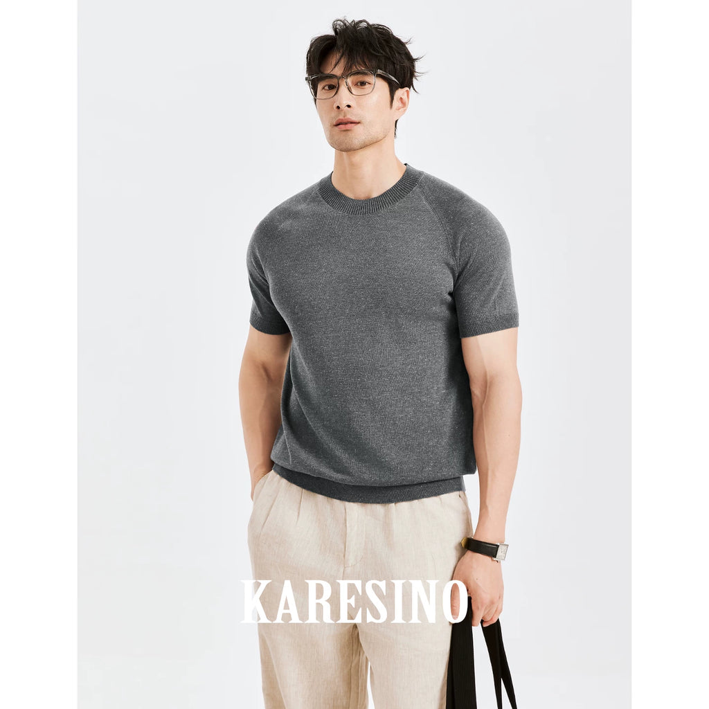 KARESINO Breathable Cool-Touch Crew Neck Knit Tee