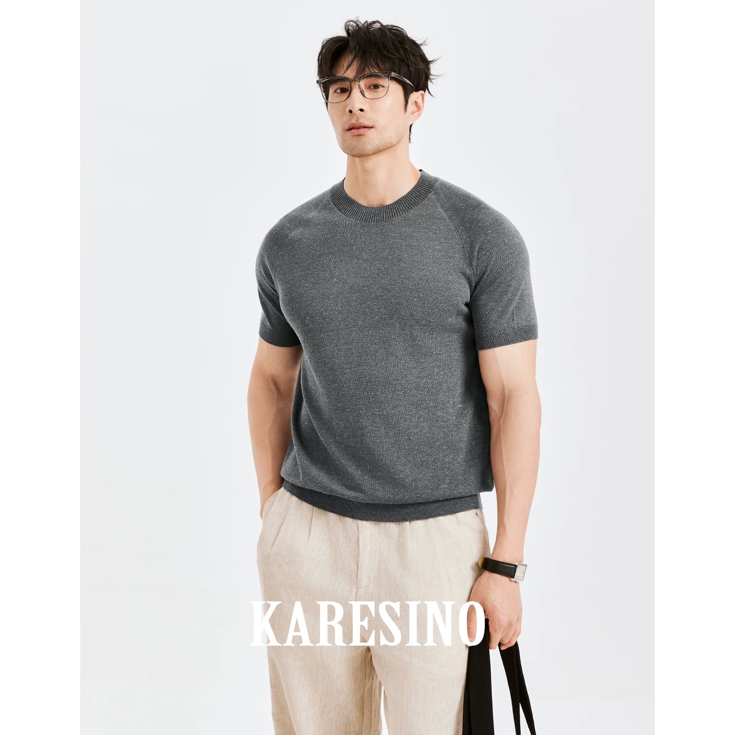KARESINO Breathable Cool-Touch Crew Neck Knit Tee
