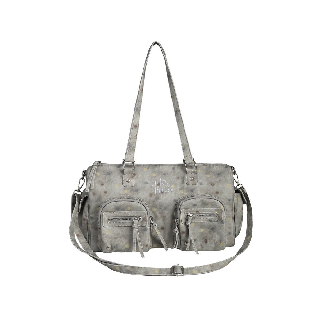Unique blue Nylon Polka Dot Zip-Top Shoulder Bag