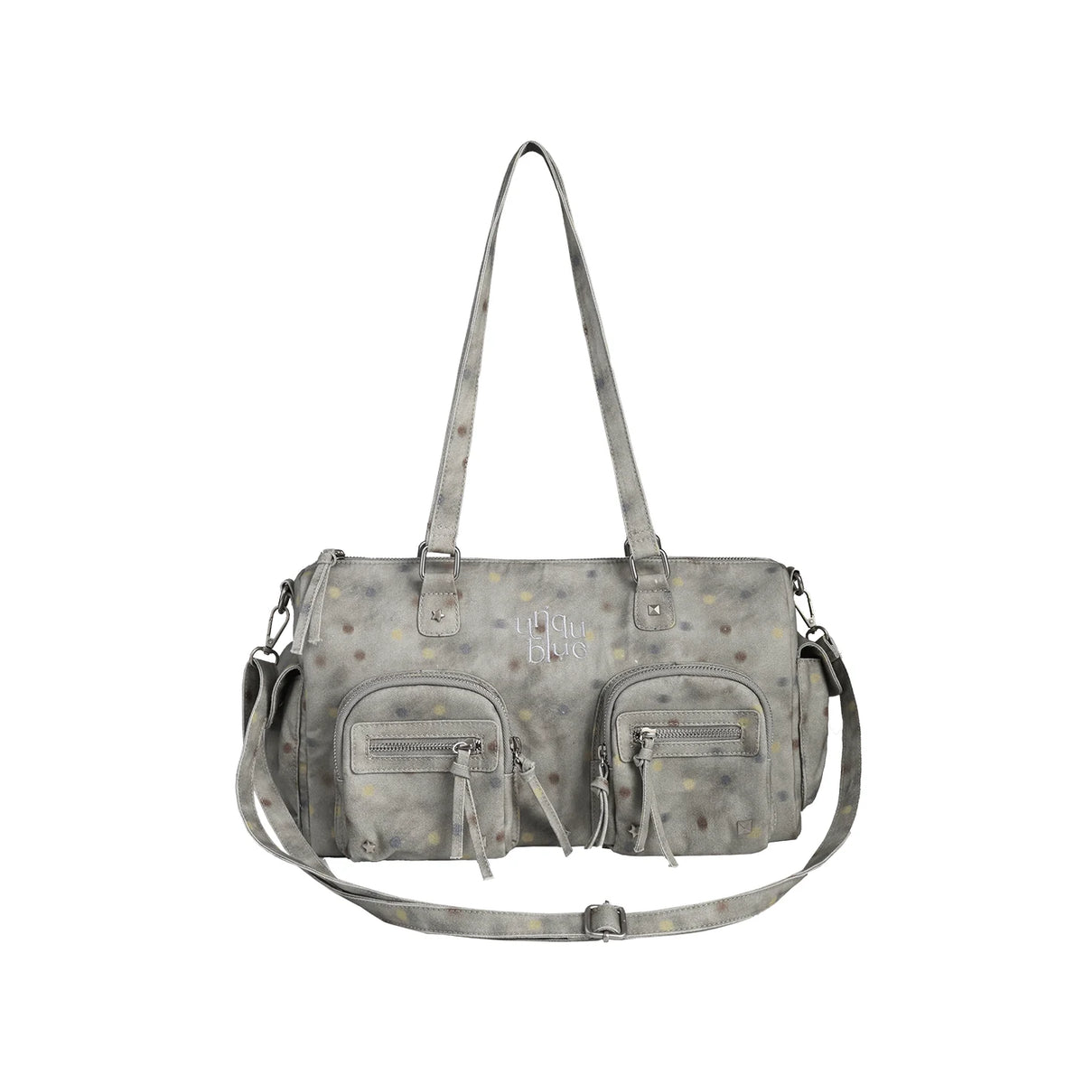 Unique blue Nylon Polka Dot Zip-Top Shoulder Bag