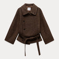 EGGKA Premium Sense Stand-Up Neck Lace-Up Waist Woolen Jacket