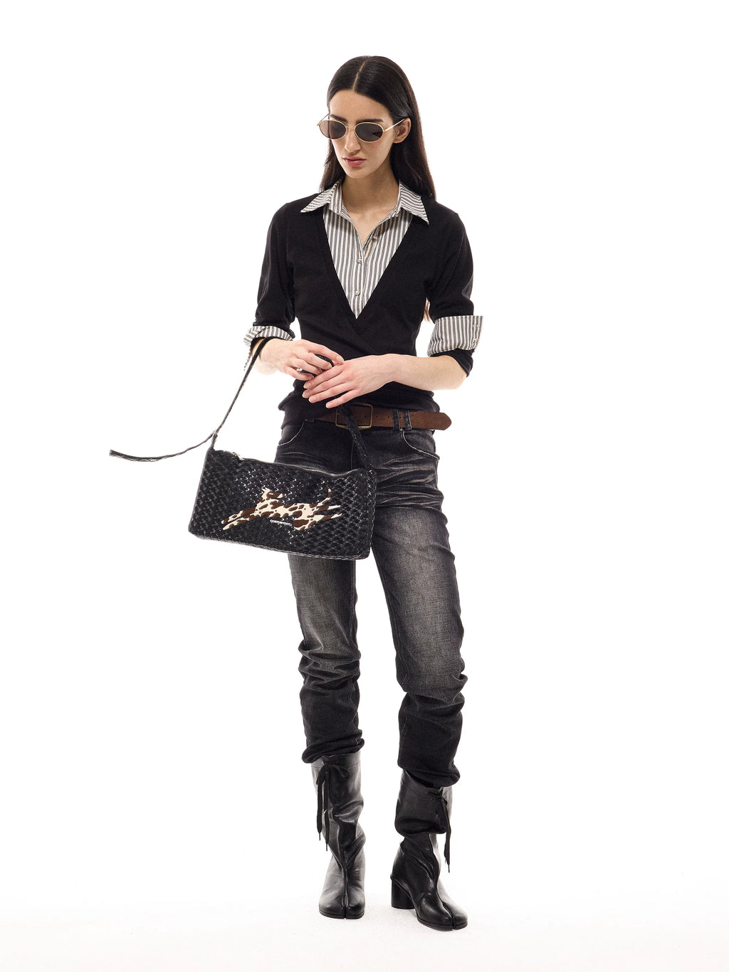 COSTUSTOOT Black Faux Leather Shoulder Bag - Zip Top