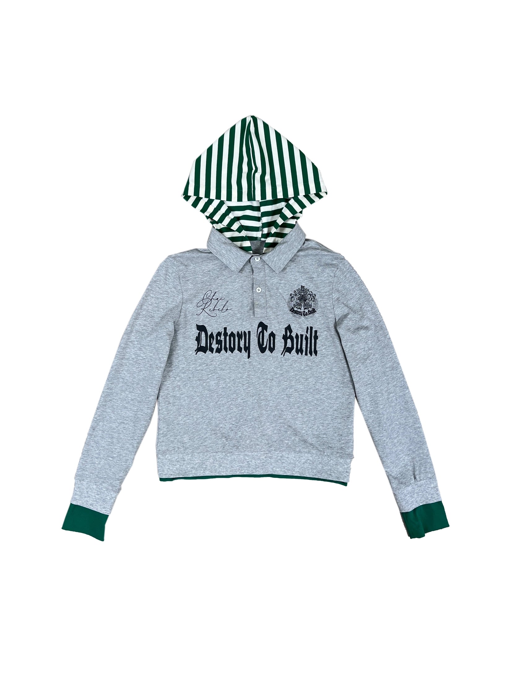 CHAI Coat of Arms Printed Fake Two-piece Contrasting Color Long-sleeved POLO Shirt