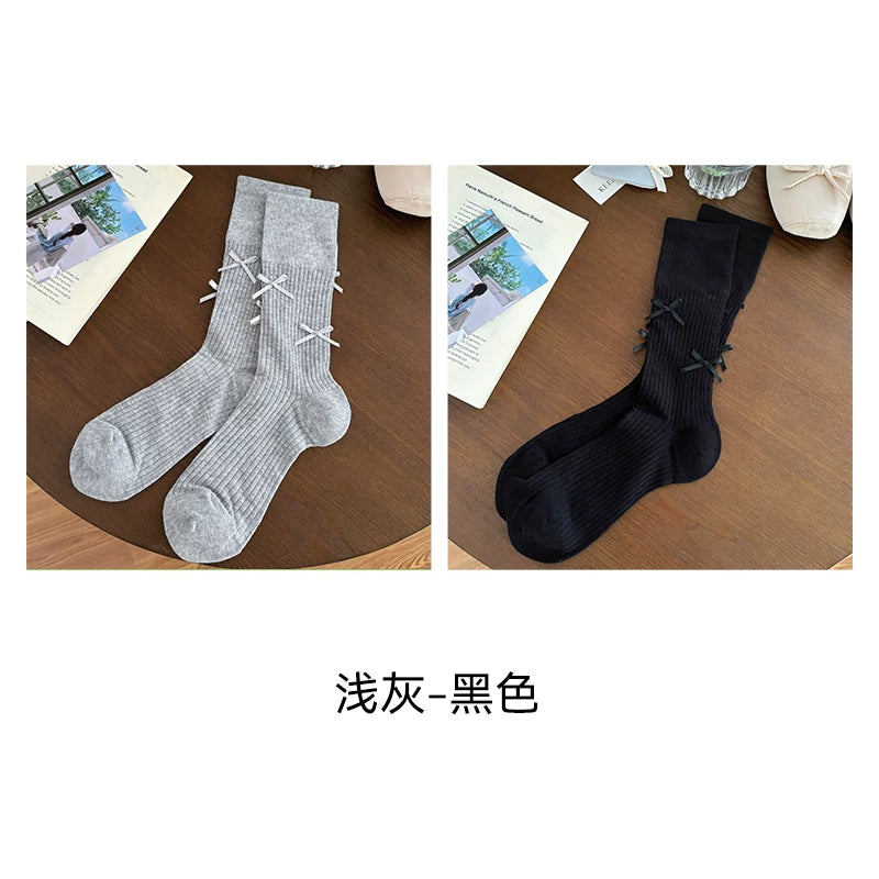 Halo Honey Combed Cotton Bow Slouchy Mid-Calf Sock