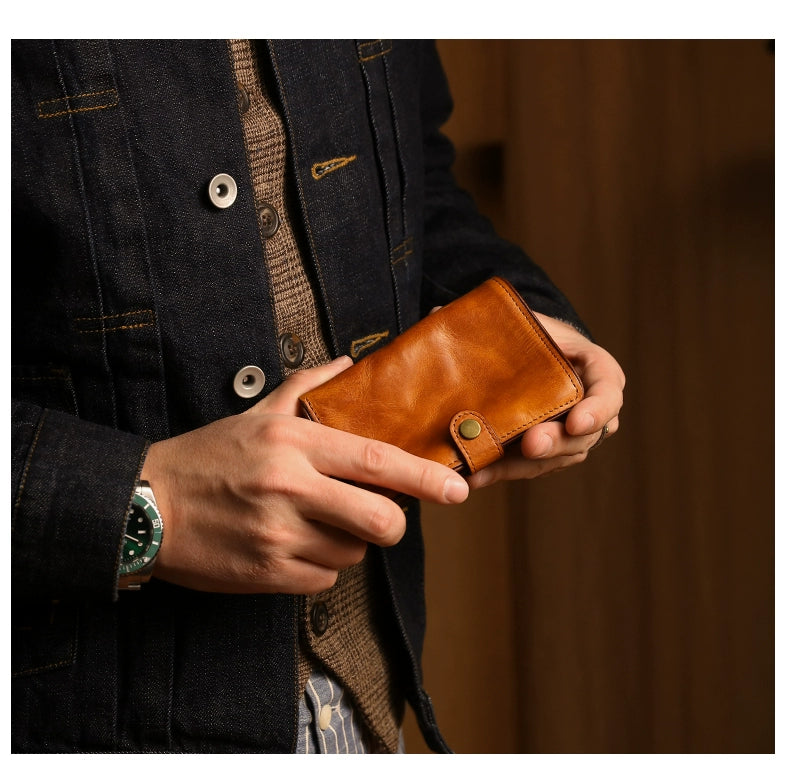 HALF WORK tanned leather short men's leather vertical cowhide wallet