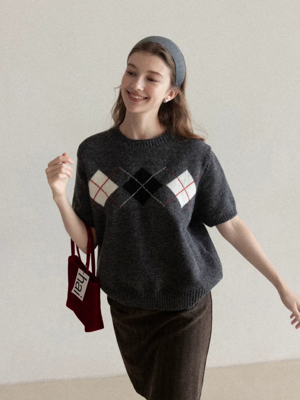 Cantonstory Korean Retro Diamond Sleeve Knitted Sweater (Clearance)