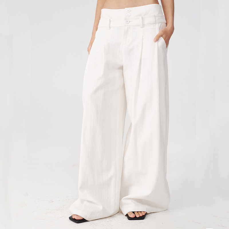 JCAESAR WOMEN Pleated Wide-Leg Low-Rise Trousers
