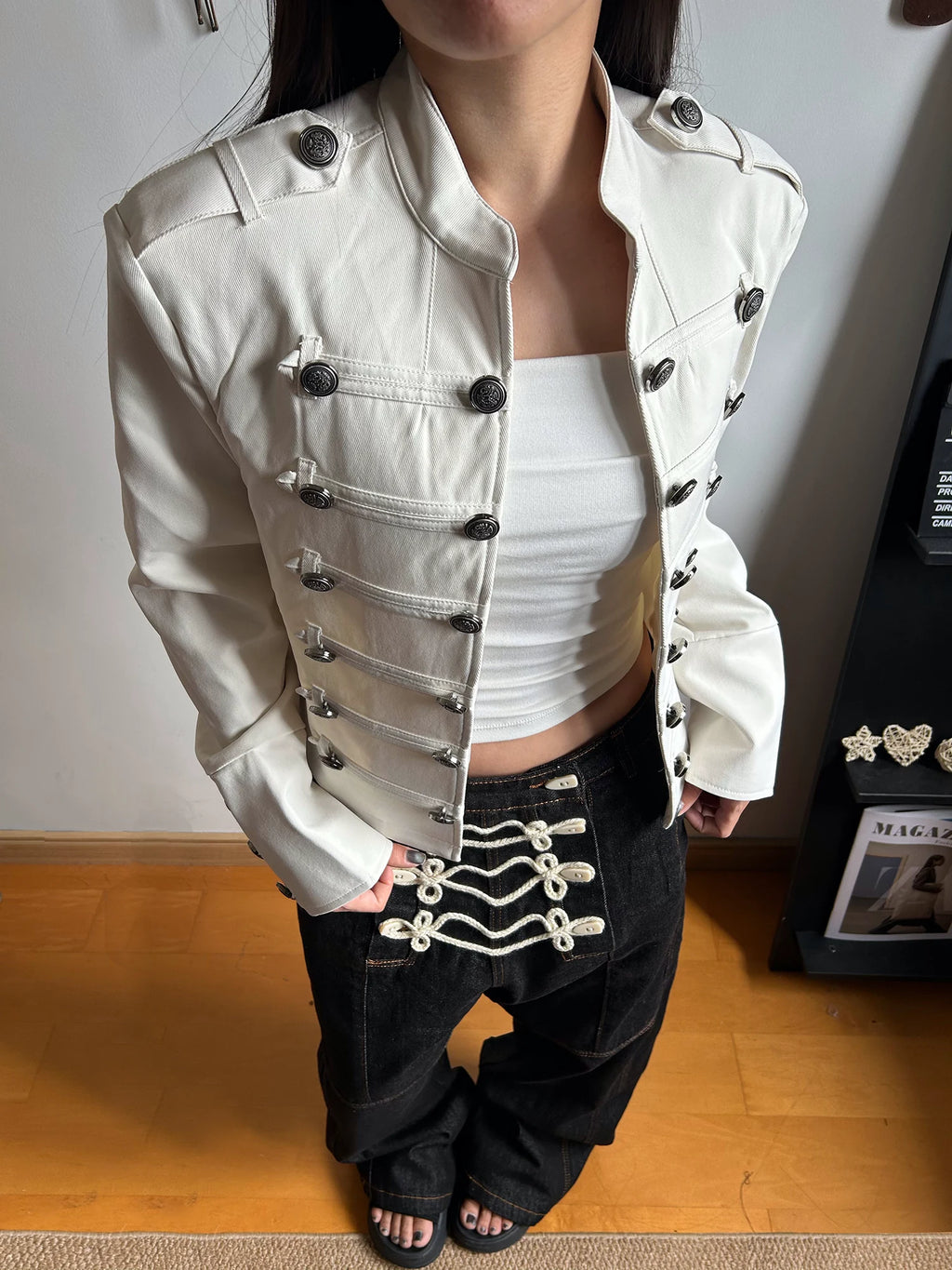KISMETS White Stand-Collar Cropped Jacket