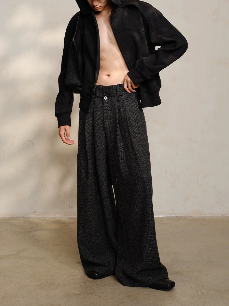 JCAESAR WOOL Pinch-pleated Casual Wide-leg Pants