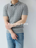 PROJECT 25 Retro Cable-Knit Polo Collar Slim Fit Tee