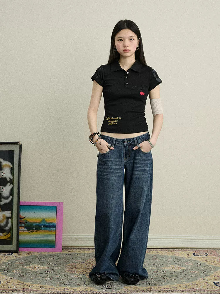 Achihara Horse Racing Polo Embroidered Shirt - Women's Layering Tee Top