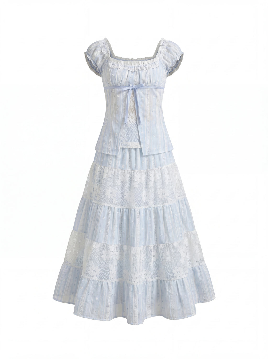 RRFIGHT A-Line Floral Embroidered Square Neck Dress