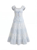 RRFIGHT A-Line Floral Embroidered Square Neck Dress