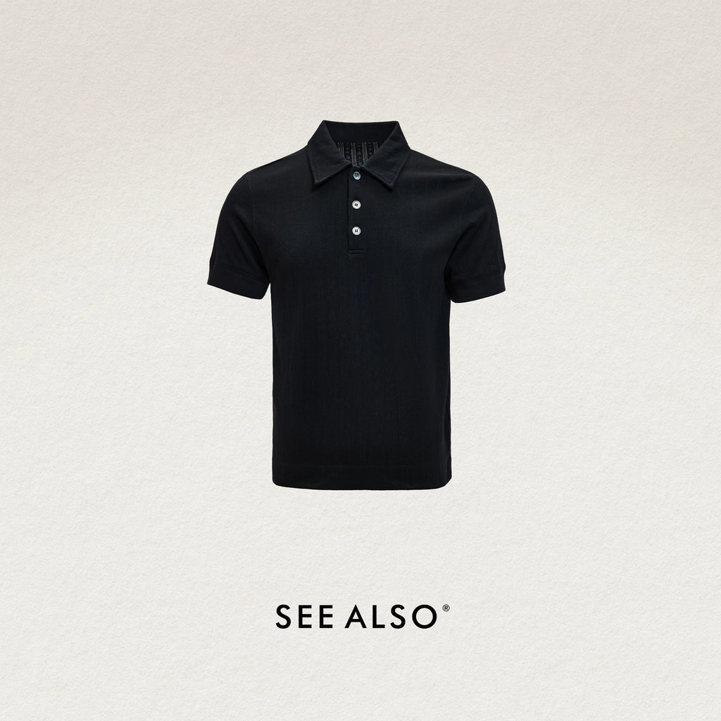 SEE ALSO Heavyweight Vertical Stripe Textured Knit Polo Shirt