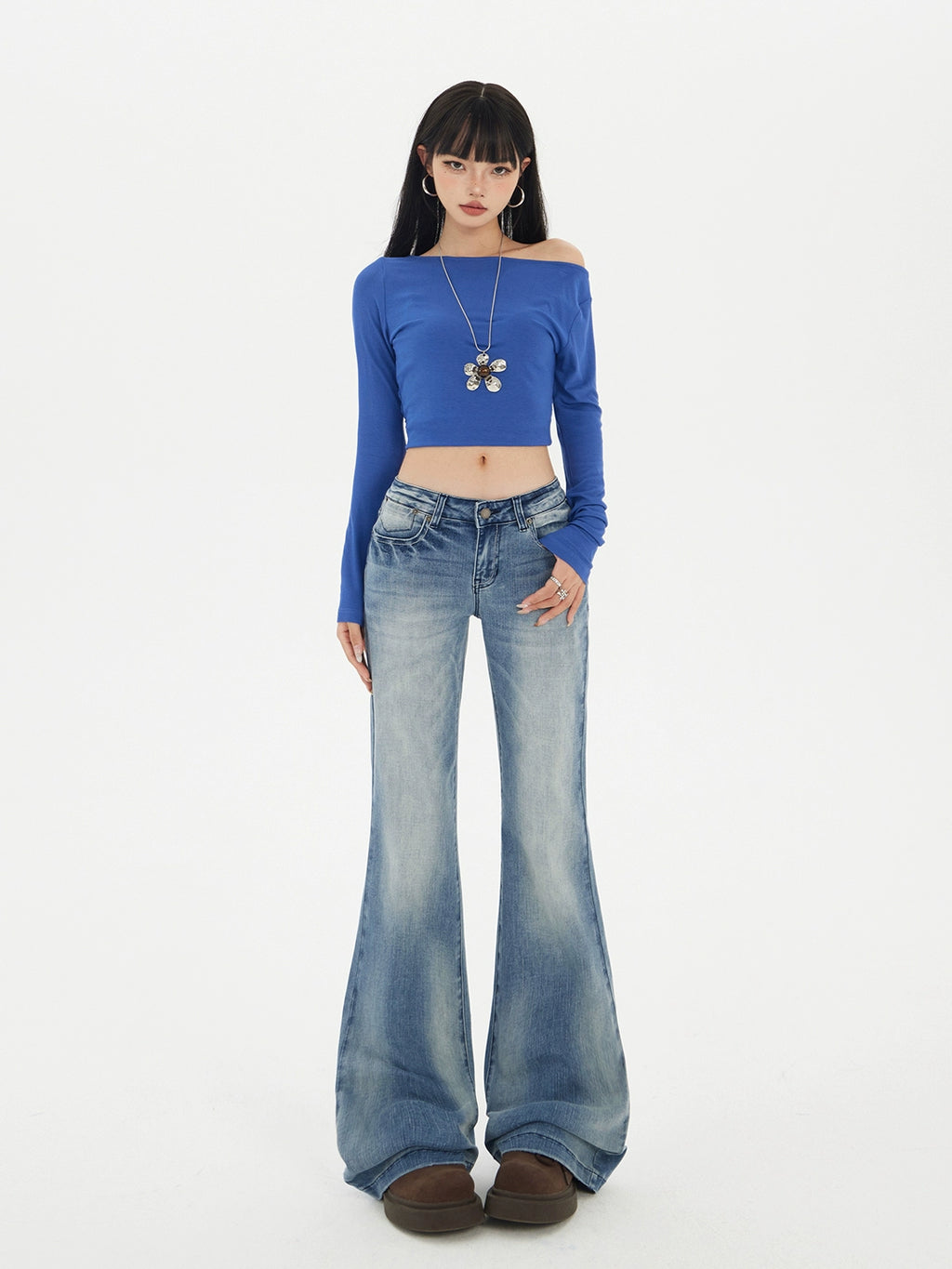 KPSR Retro Gradual Change Low Waist Flared Pants