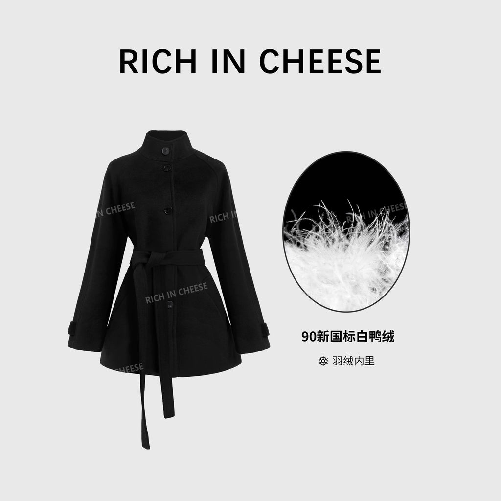 RICH IN CHEESE Short Stand-up Collar Waist Jacket