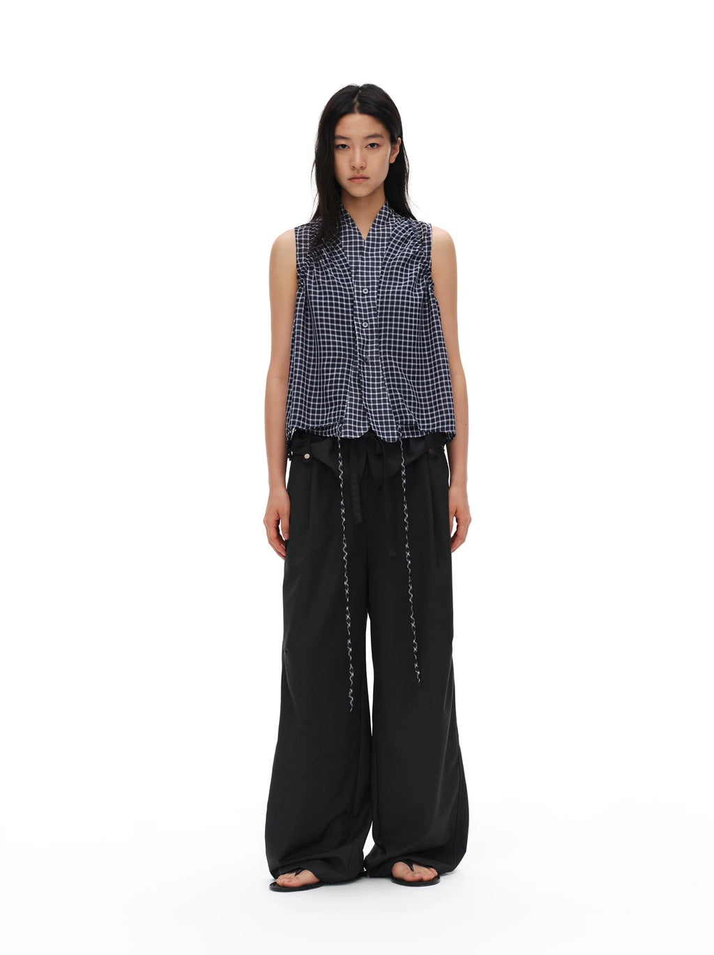 Oinimi Waist Head Loose Drape Strap Wide Leg Slacks
