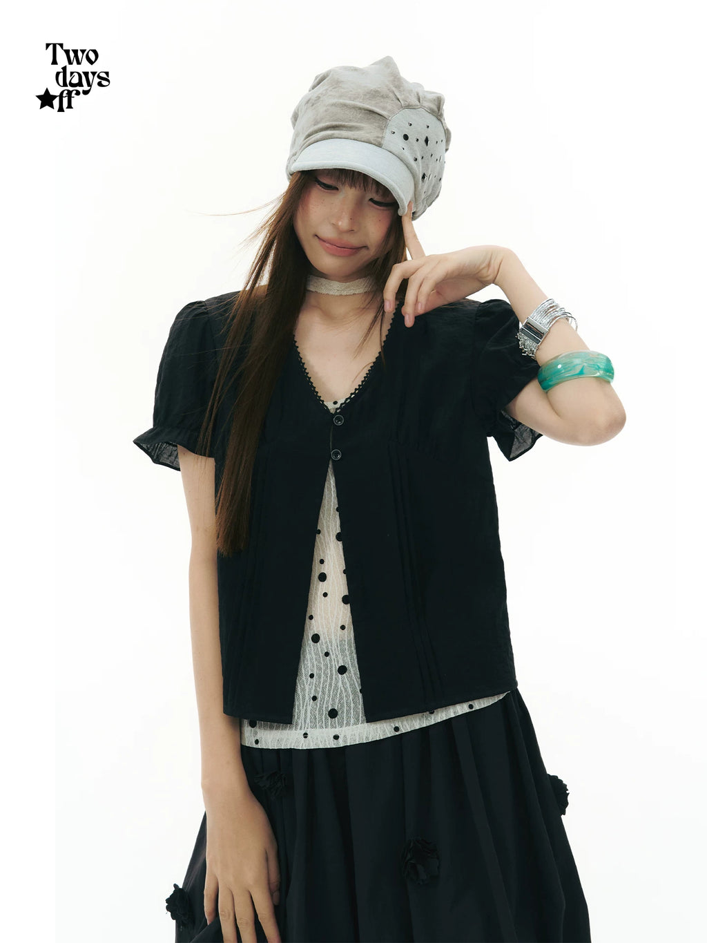 Two days off lab Lace Cami Cardigan Two-Piece Set Slimming Cropped Top