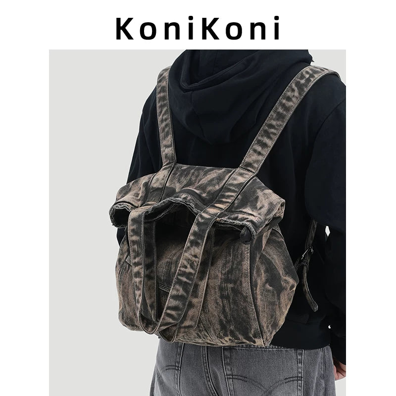 KoniKoni Black Nylon Zip-Top Backpack