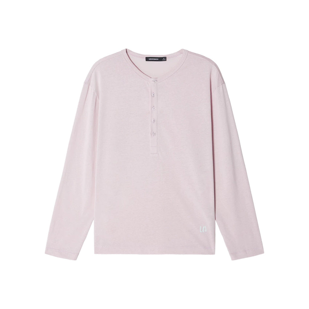 Unvesno Linen Texture Relaxed Long-Sleeve Henley Tee