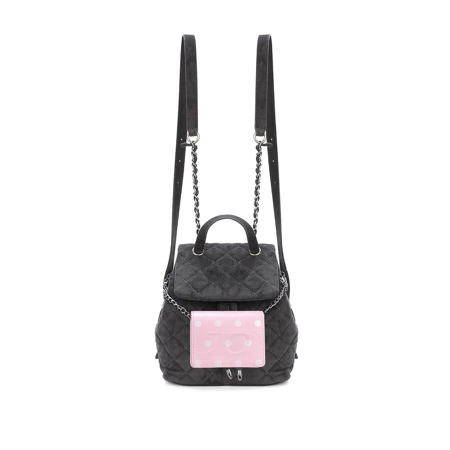 JANDRESS Black-Gray Quilted Faux Leather Chain Backpack