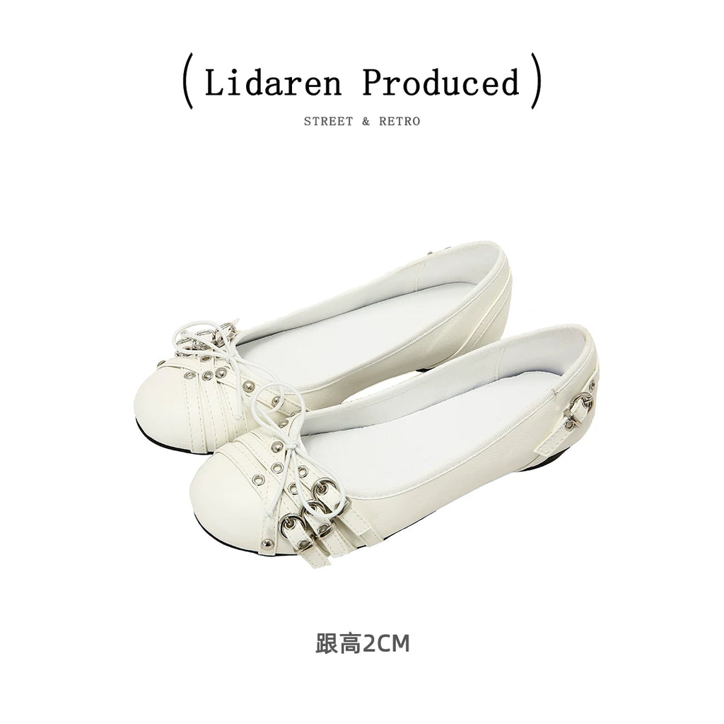 Lidaren Produced Leather Bow Slip-On Round-Toe Flat