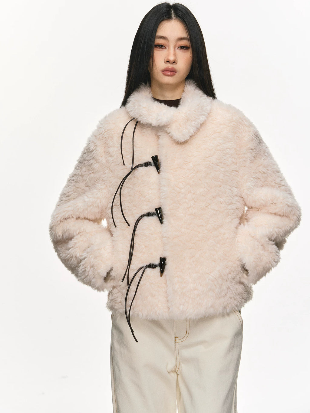 Anna Aneae Croissant Button Lamb Wool Coat