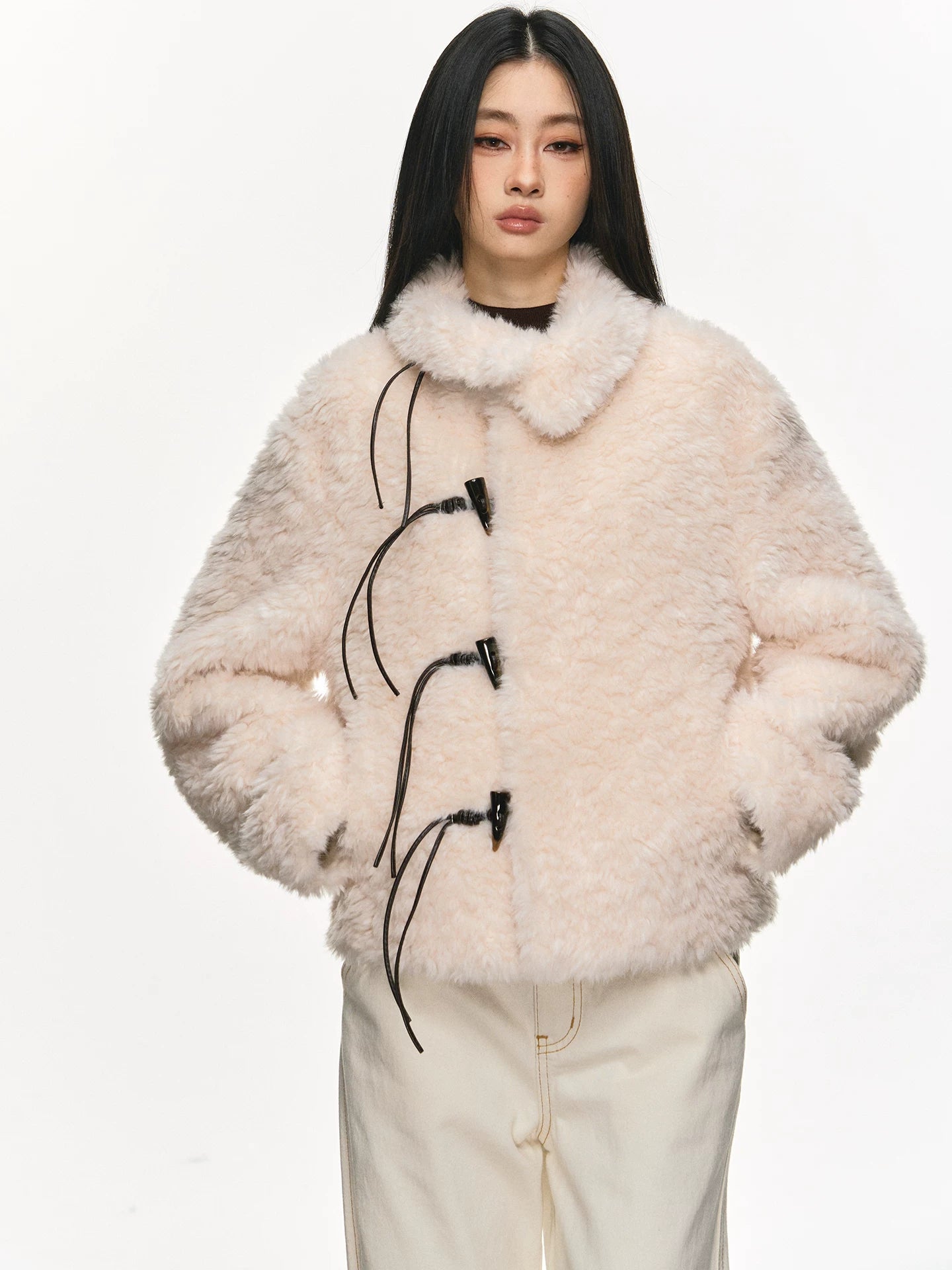 Anna Aneae Croissant Button Lamb Wool Coat
