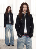 ANTSSTNA Metal Buckle Faux Leather Cropped Moto Jacket