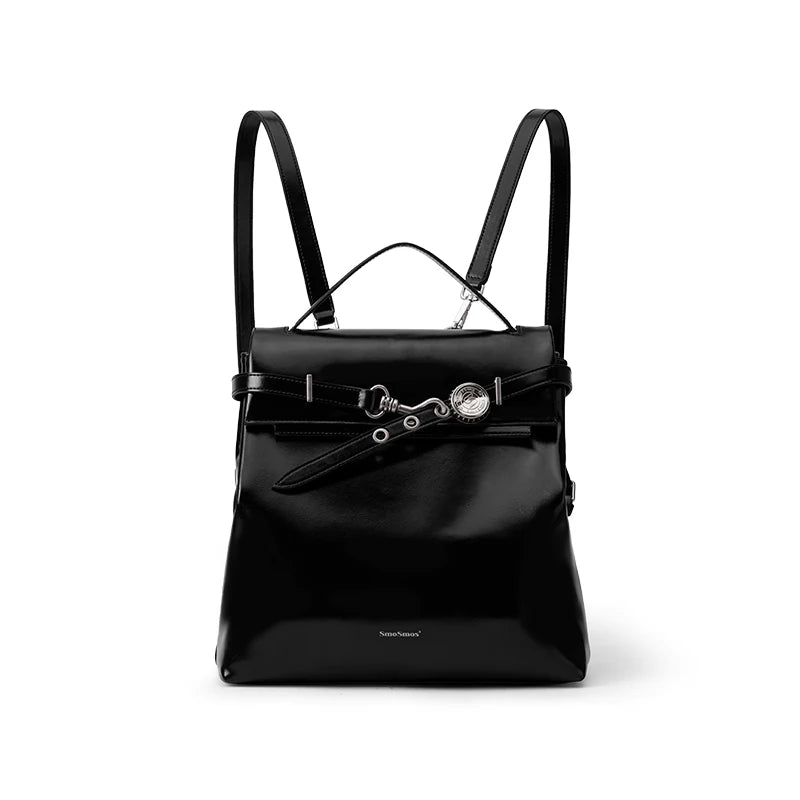 SmoSmos Black Pearl Faux Leather Magnetic Snap Backpack