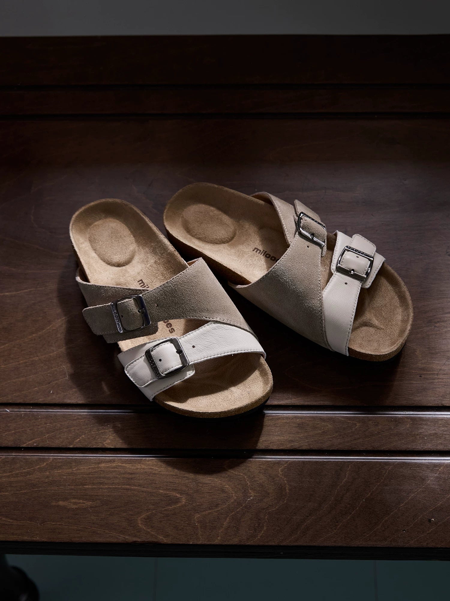 MILOOEY Leather Double Buckle Slide Sandal