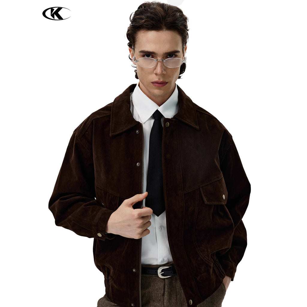 11KN Maillard Loose Faux Suede Lapel Jacket