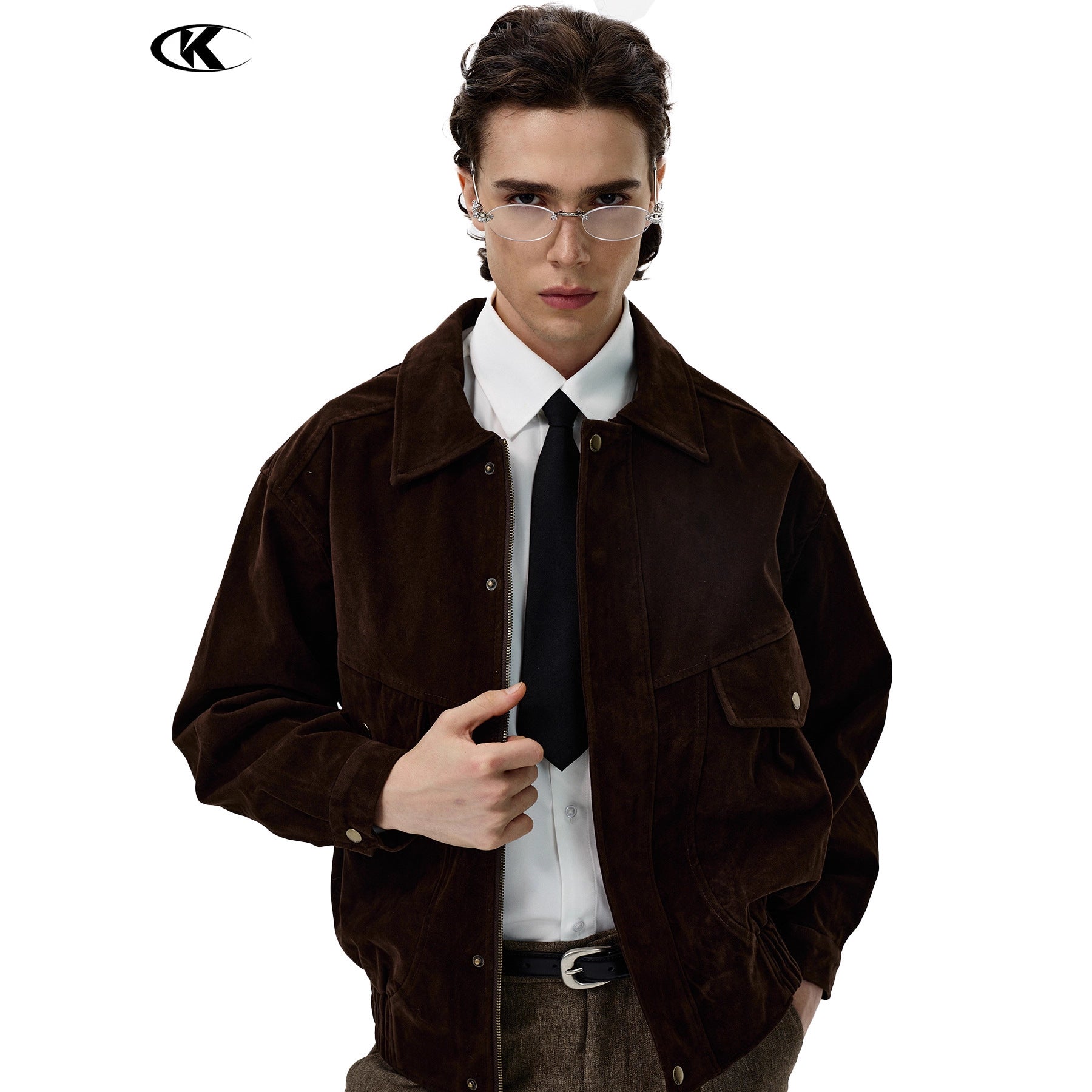 11KN Maillard Loose Faux Suede Lapel Jacket
