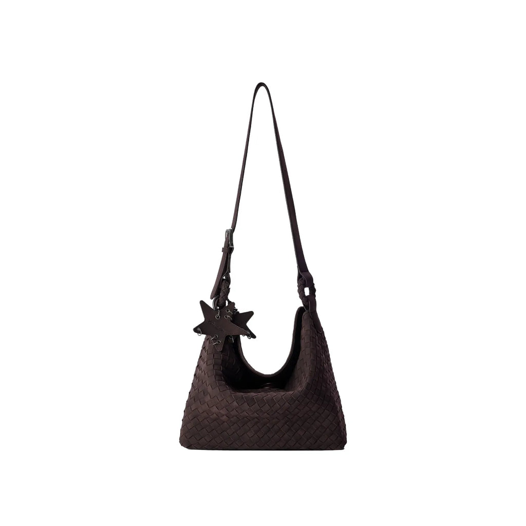 ECODAY Caramel Suede Woven Magnetic Snap Shoulder Bag