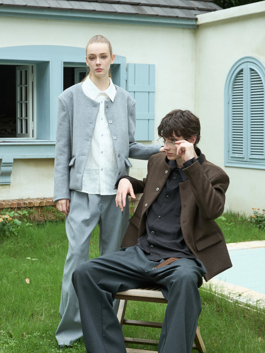 Stay The Night Straight Shoulders Collarless Suit Striped Jacket