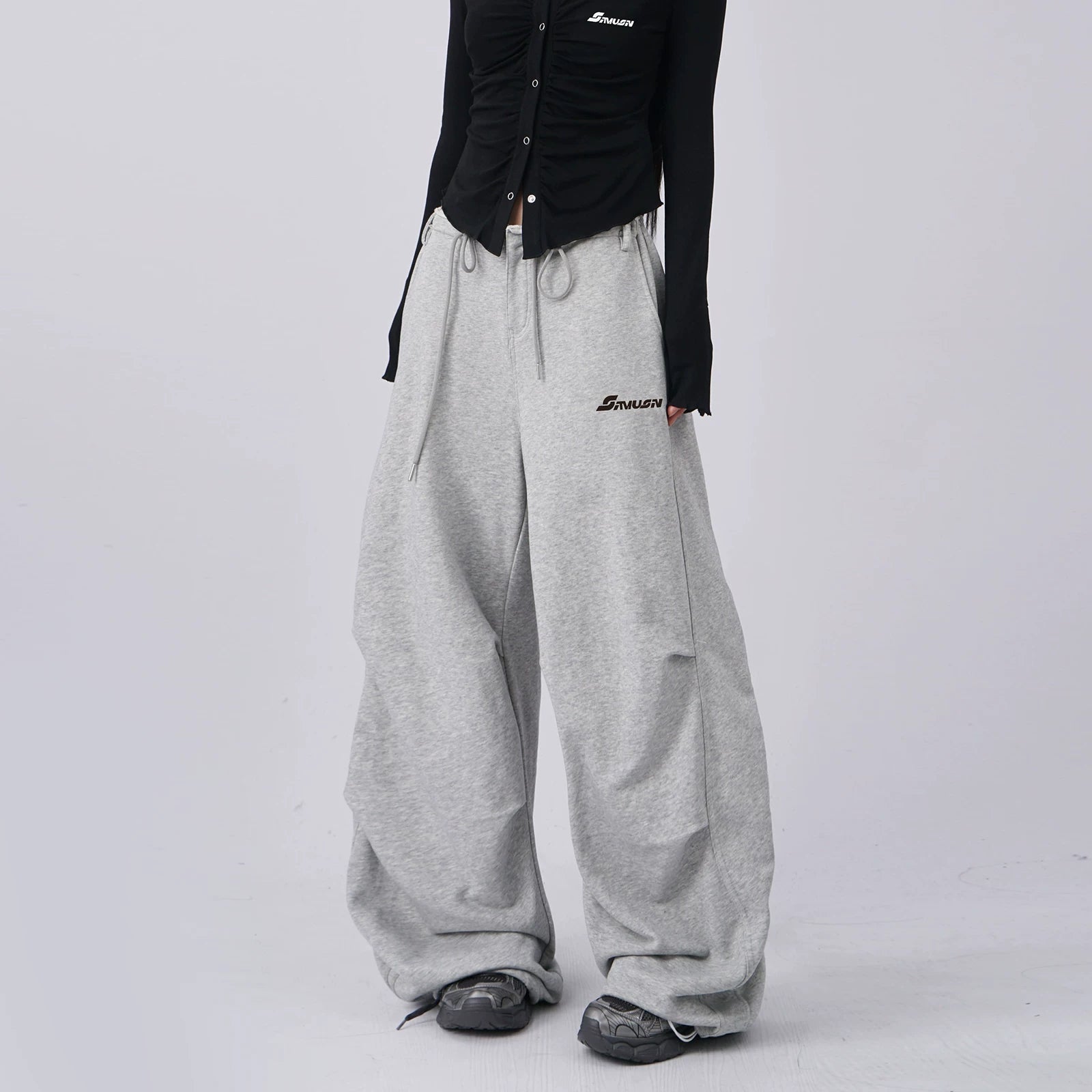 SAMUSAN Pleated Waist Loose Wide-leg Pants