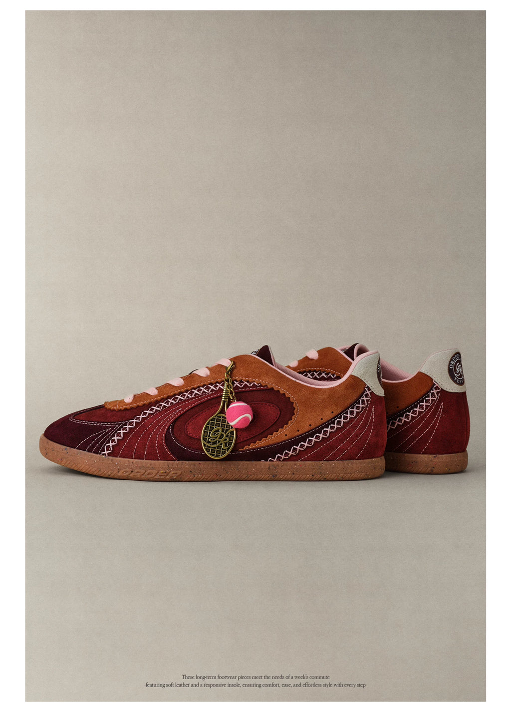 OLD ORDER Tennis Club French Red Brown Suede Sneaker