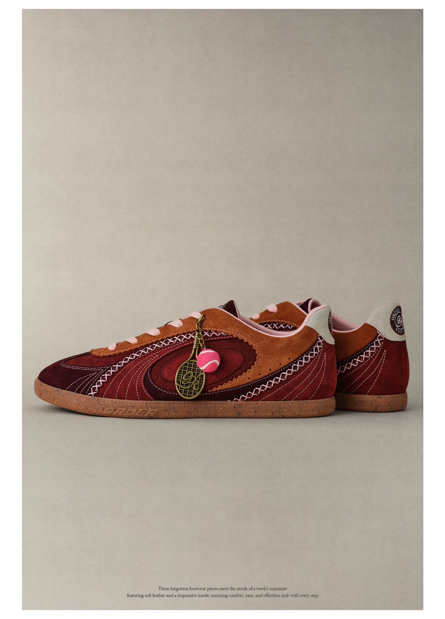 OLD ORDER Tennis Club French Red Brown Suede Sneaker