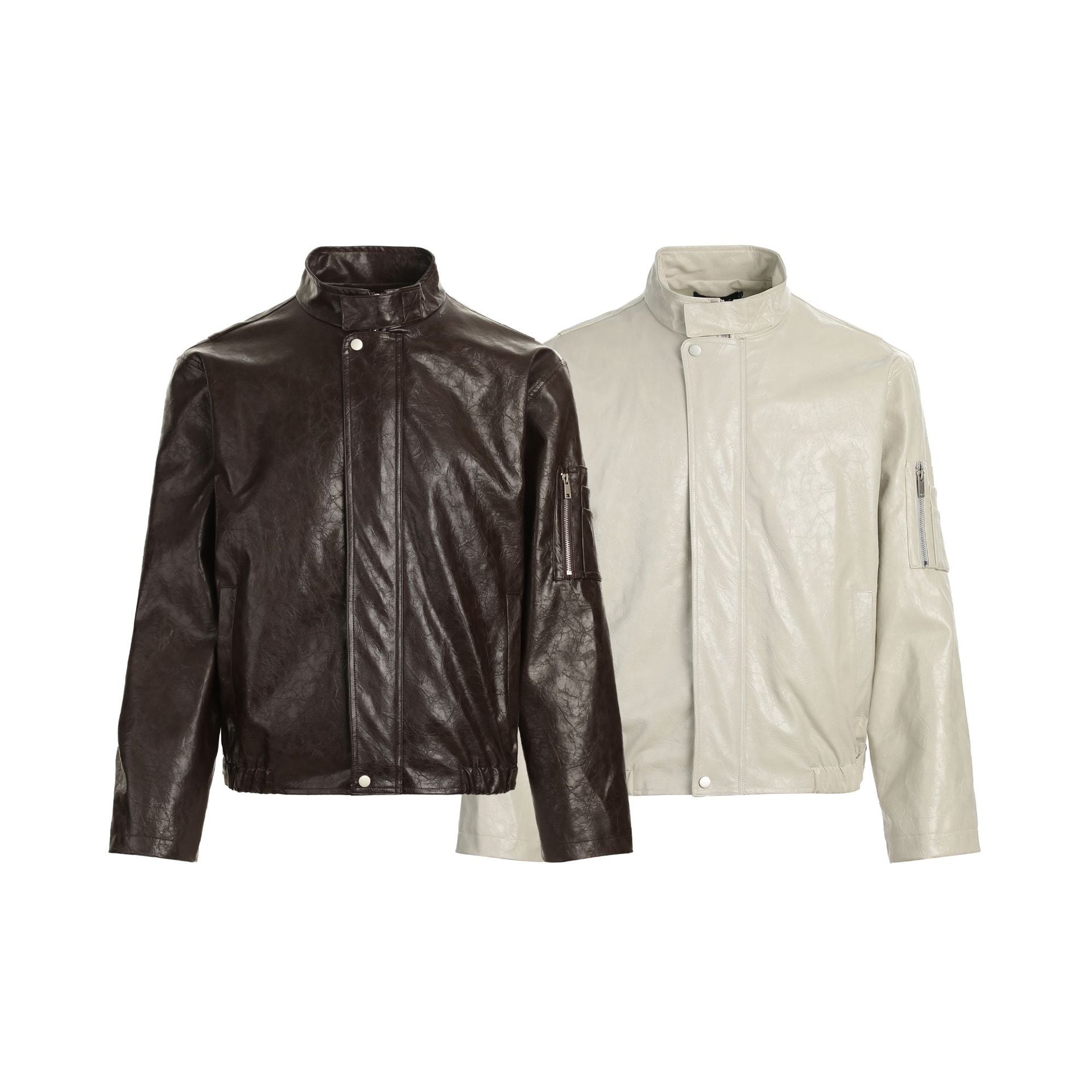 CHANYOOU Vintage Stand-up Collar Leather Jacket