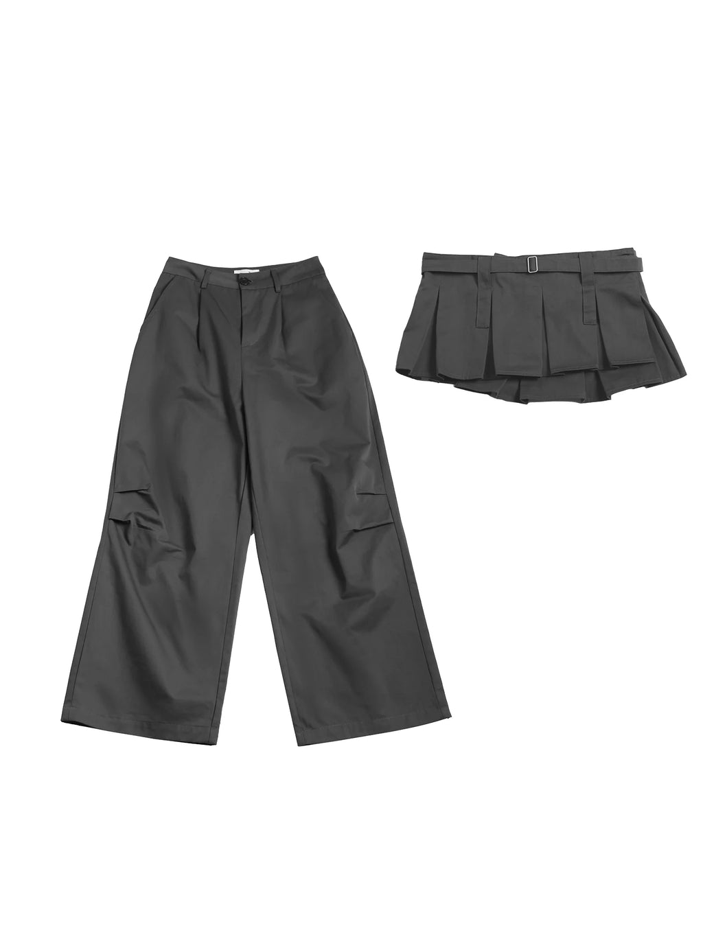 Two days off lab Pleated High-Waist Wide-Leg Two-Piece Pants Set