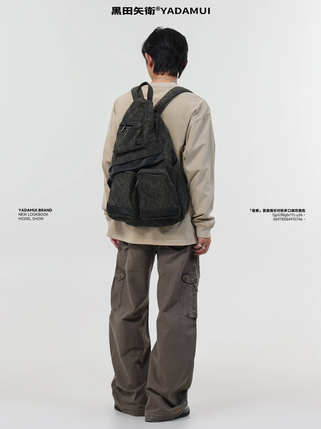 YADAMUI Moss Rock Brown Washed Canvas Zip-Top Backpack