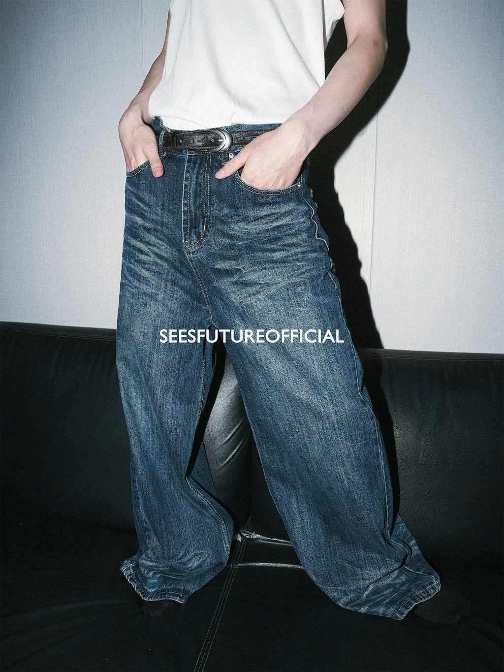 Seesfuture Water Ripple Straight Loose Jeans