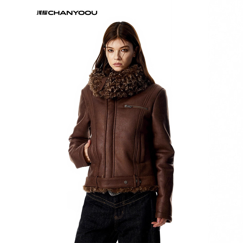 CHANYOOU Retro Asymmetrical Plush Lapel Jacket